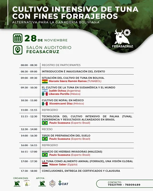 Simposio CULTIVO INTENSIVO DE TUNA CON FINES FORRAJEROS, en Santa Cruz, del 27 al 29/nov.