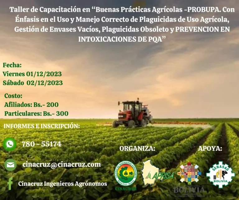 Taller BUENAS PRÁCTICAS AGRÍCOLAS, en Santa Cruz, el 1 y 2/dic.