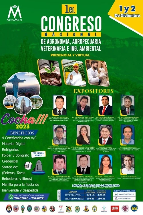 CONGRESO NAL. DE AGRONOMÍA, AGROPECUARIA, VETERINARIA E ING. AMBIENTAL, el 1 y 2/dic.