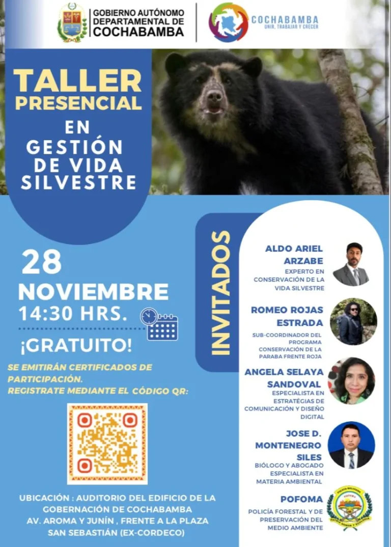 Taller GESTIÓN DE VIDA SILVESTRE, en Cochabamba, el 28/nov.