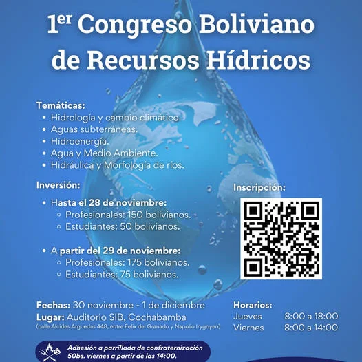 CONGRESO BOLIVIANO DE RECURSOS HÍDRICOS, en Cochabamba, el 30/nov. y 1/dic.