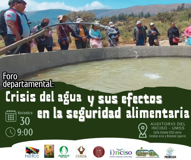 Foro CRISIS DEL AGUA, en Cochabamba, el 30/nov.