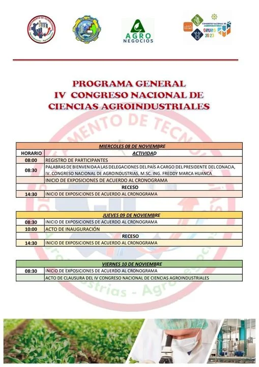 CONGRESO NAL. CIENCIAS AGROINDUSTRIALES, en Oruro, del 8 al 10/nov.