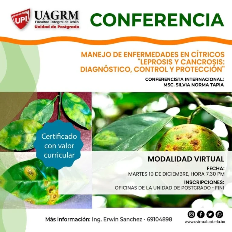 Conferencia MANEJO DE ENFERMEDADES EN CÍTRICOS, virtual, el 19/dic.