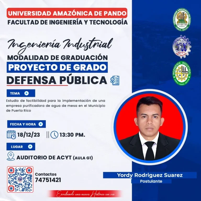 DEFENSA DE PROYECTO DE GRADO, en Pando, el 18/dic.