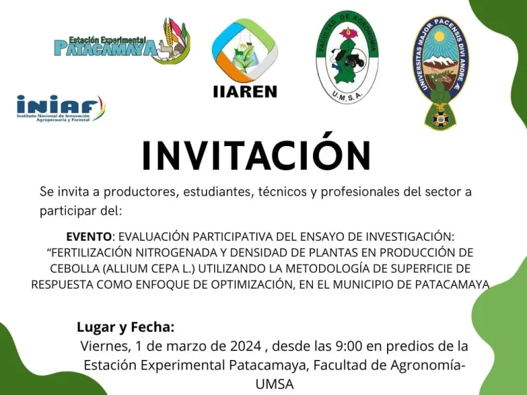 Evaluación FERTILIZACIÓN NITROGENADA Y DENSIDAD DE PLANTAS EN PRODUCCIÓN DE CEBOLLA, en La Paz, el 1-marzo