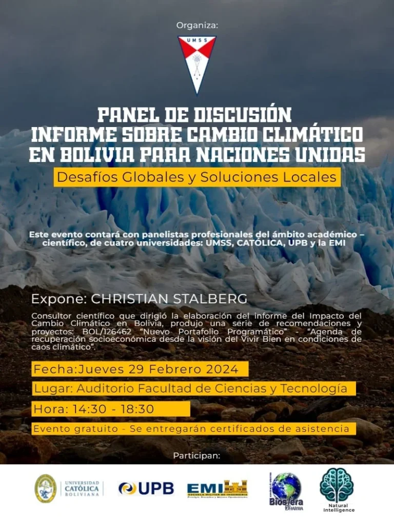 Panel INFORME SOBRE CAMBIO CLIMÁTICO EN BOLIVIA PARA NN.UU., en Cochabamba, el 29-febrero