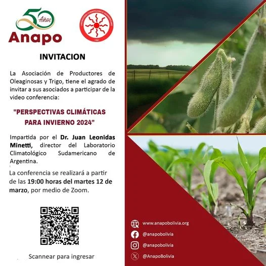Conferencia PERSPECTIVAS CLIMÁTICAS PARA INVIERNO 2024, virtual, el 12-marzo