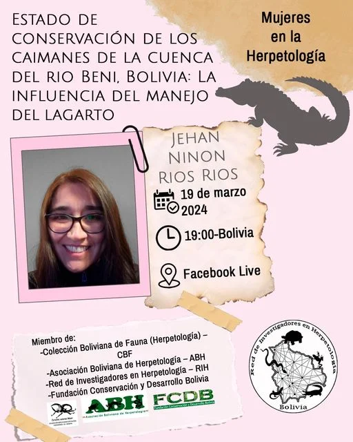 Conferencista CONSERVACIÓN DE CAIMANES EN LA CUENCA DEL RÍO BENI, virtual, el 19-marzo