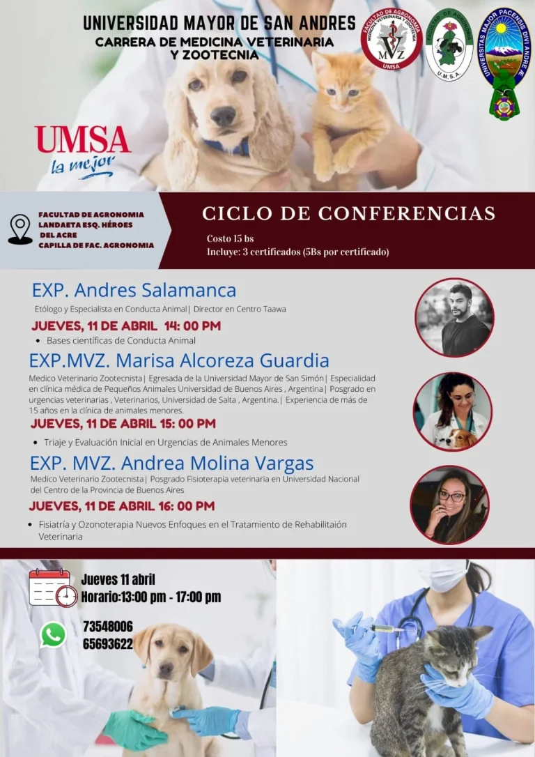 Conferencias MEDICINA VETERINARIA Y ZOOTECNIA, en La a Paz, el 11-abril