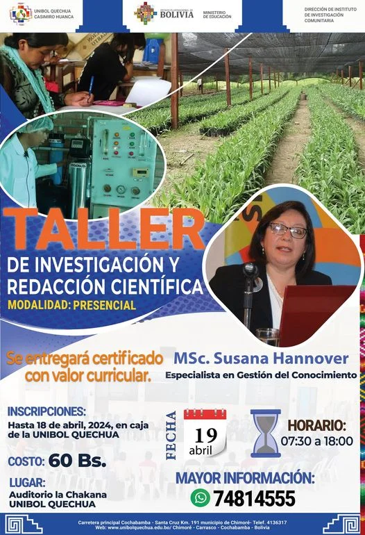Taller INVESTIGACIÓN Y REDACCIÓN CIENTÍFICA, en Cochabamba, el 19-abril