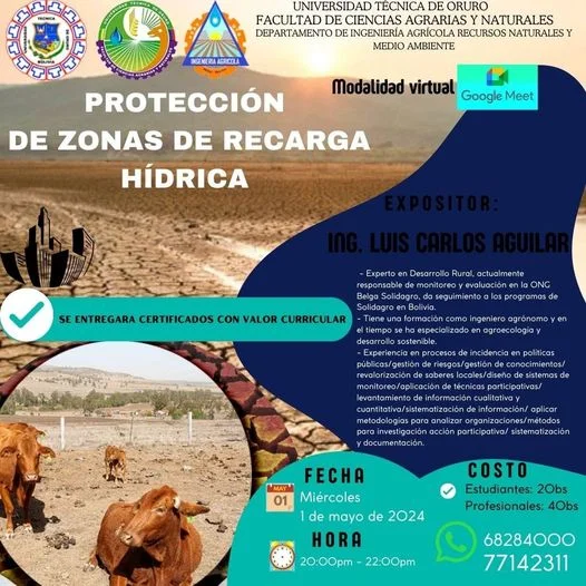 Conferencia PROTECCIÓN DE ZONAS DE RECARGA HÍDRICA, en Oruro, el 1-mayo