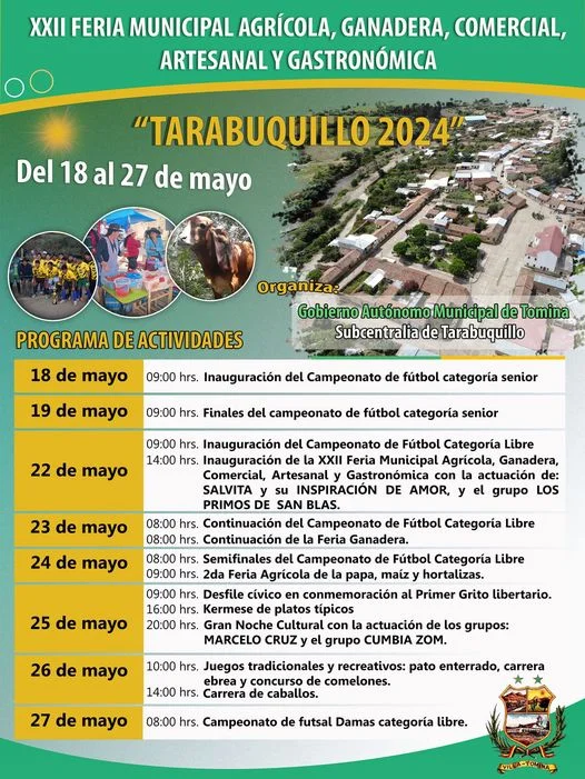 FERIA MUNICIPAL AGRÍCOLA, en Chuquisaca, del 18 al 27-mayo
