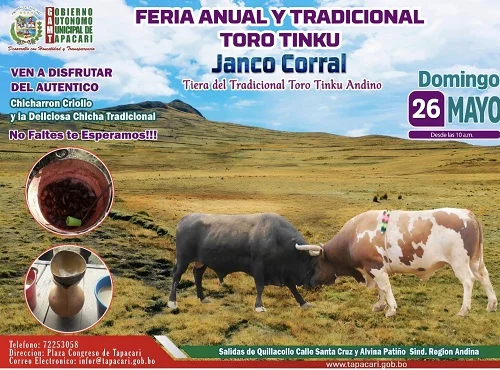 FERIA ANUAL Y TRADICIONAL TORO TINKU, en Cochabamba, el 26-mayo