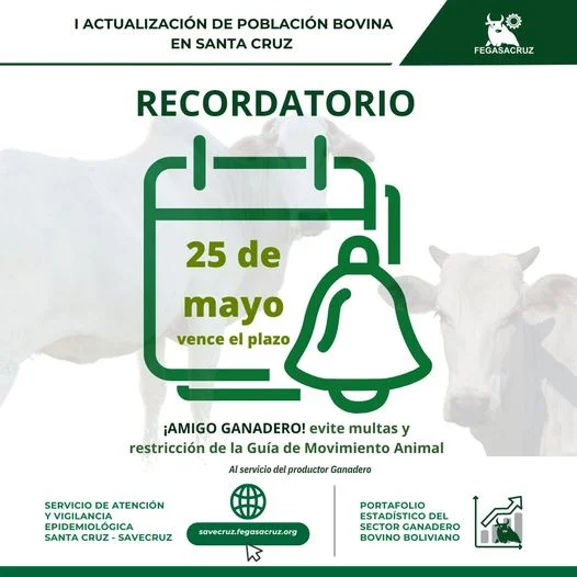 ACTUALIZACIÓN DE POBLACIÓN BOVINA EN SANTA CRUZ, hasta el 25-mayo