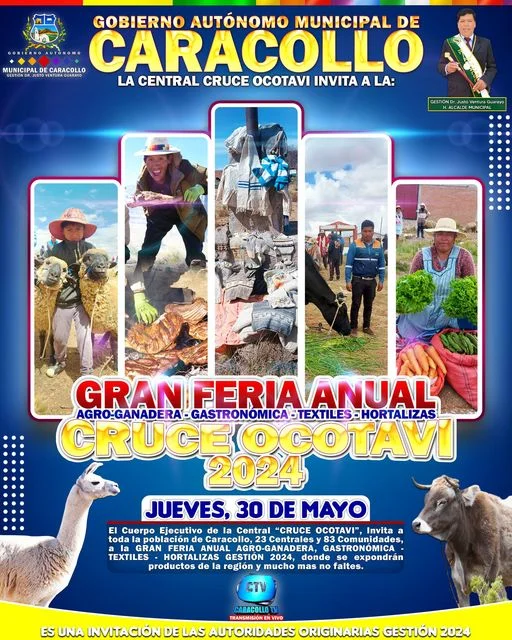 FERIA ANUAL AGRO-GANADERÍA GASTRONÓMICA, TEXTILES HORTALIZAS, en Oruro, el 30-mayo