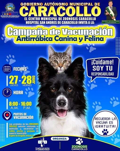 CAMPAÑA VACUNACIÓN ANTIRRÁBICA CANINA Y FELINA, en Oruro, el 30-junio