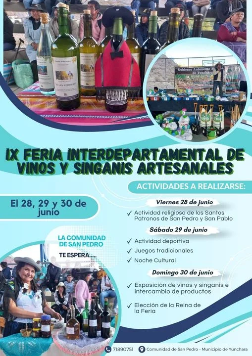 FERIA INTERDEP. DE VINOS Y SINGANIS ARTESANALES, en Tarija, del 28 al 30-junio