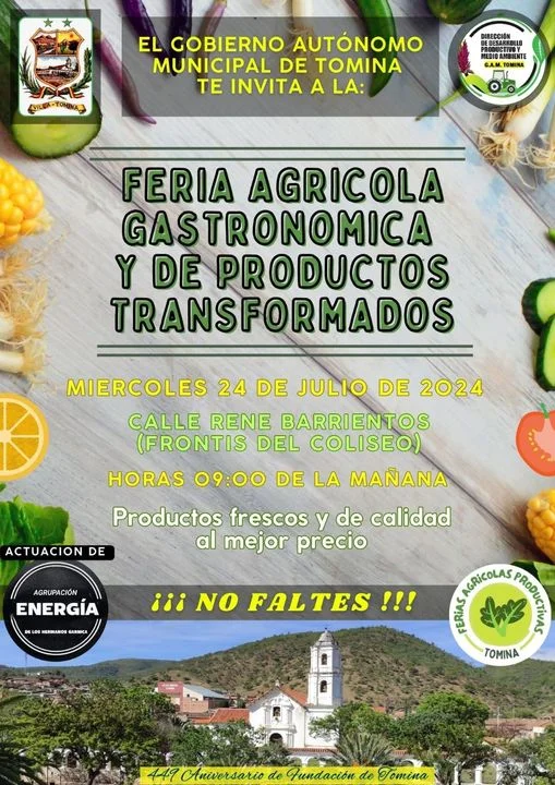 FERIA AGRÍCOLA GASTRONÓMICA Y DE PRODUCTOS TRANSFORMADOS, en Chuquisaca, el 24-julio