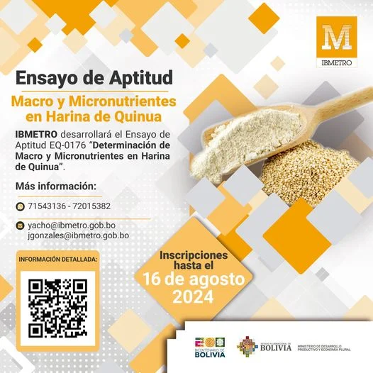 Ensayo de Aptitud DETERMINACIÓN DE MACRO Y MICRONUTRIENTES EN HARINA DE QUINUA, hasta 15-agosto