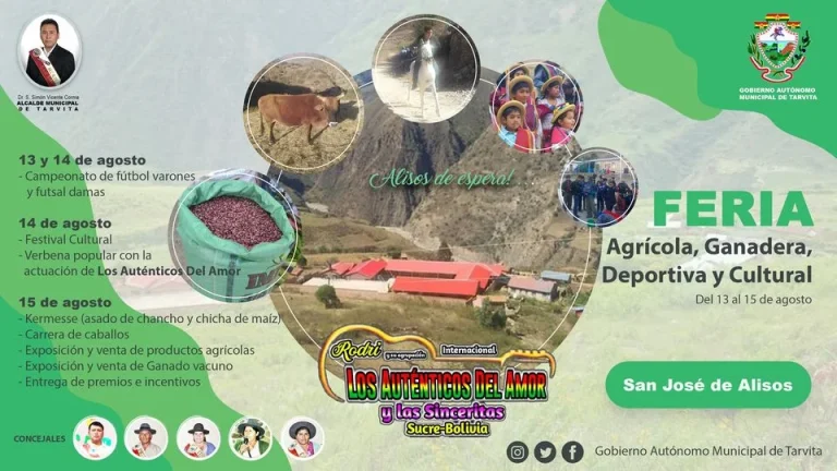 FERIA AGRÍCOLA GANADERA, en Chuquisaca, del 13 al 15-agosto