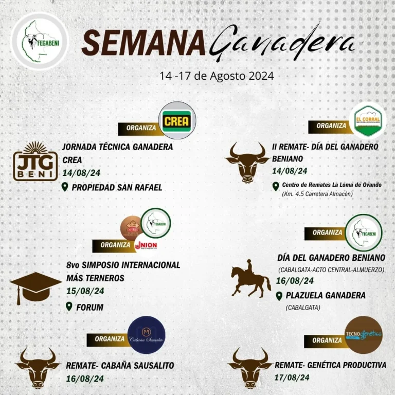 Jornadas SEMANA GANADERA, en Beni, del 7 al 14-agoto