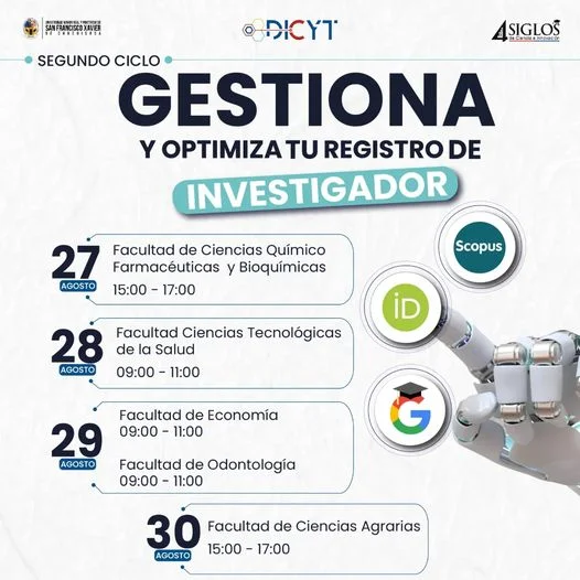 Taller GESTIONA Y OPTIMIZA TU REGISTRO DE INVESTIGADOR, en Chuquisaca, del 27 al 30-agosto