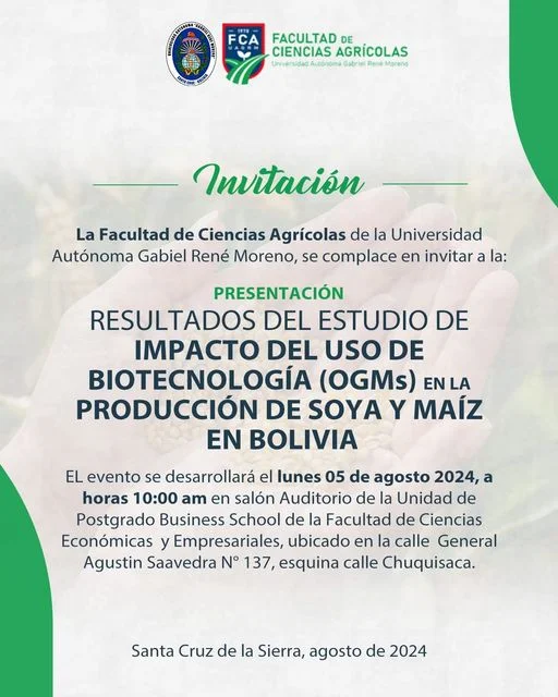 Presentación RESULTADOS DEL ESTUDIO DE IMPACTO DEL USO DE BIOTECNOLOGÍA, en Santa Cruz, el 5-agosto