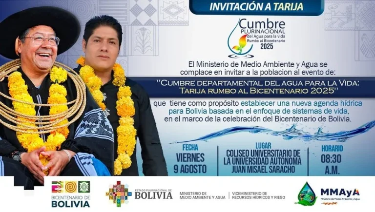 CUMBRE DEPARTAMENTAL DEL AGUA PARA LA VIDA, en Tarija, el 9-agosto