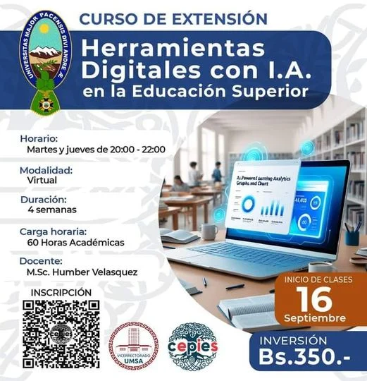Curso HERRAMIENTAS DIGITALES CON IA EN LA EDUCACIÓN SUPERIOR, virtual, inicia el 16-sept.