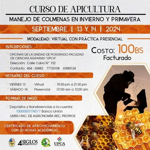 Curso MANEJO DE COLMENAS EN INVIERNO Y PRIMAVERA, en Chuquisaca, el 13 y 14-sept.