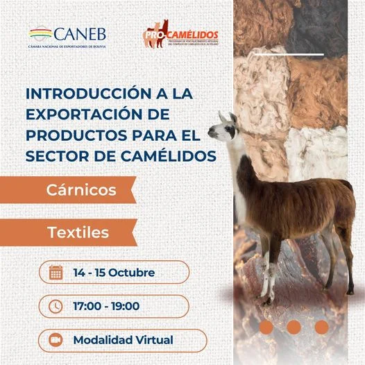 Curso INTRODUCCIÓN A LA EXPORTACIÓN DE PRODUCTOS PARA EL SECTOR DE CAMÉLIDOS, virtual, el 14 y 15-octubre