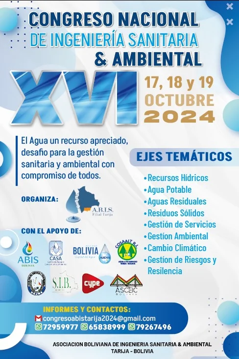 CONGRESO NAl. DE INGENIERÍA SANITARIA Y AMBIENTAL – TARIJA 2024, en Tarija, del 17 al 19-octubre