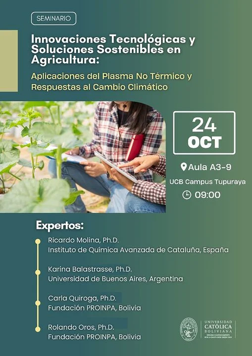 Seminario PLASMA NO TÉRMICO Y RESPUESTAS AL CAMBIO CLIMÁTICO, en Cochabamba, el 24-octubre
