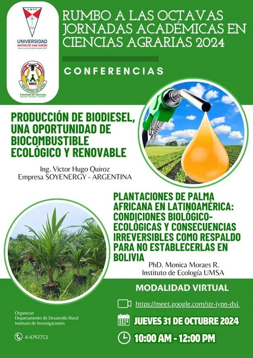 Conferencia PRODUCCIÓN DE BIODIESEL, virtual, el 31-octubre