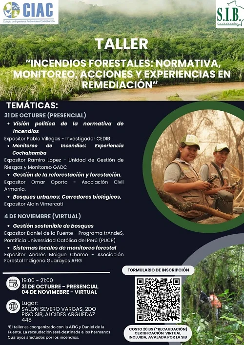 Taller INCENDIOS FORESTALES: NORMATIVA, MONITOREO, ACCIONES, en Cochabamba, el 31-octubre
