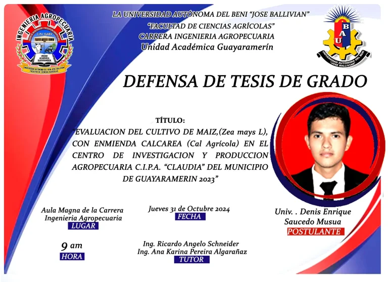 Defensas de Tesis CULTIVO DEL MAÍZ y CACAO NATIVO, en Guayaramerin – Beni, el 31-octubte