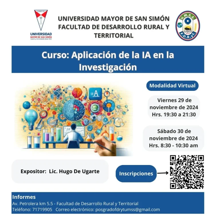 Curso APLICACIÓN DE LA IA EN LA INVESTIGACIÓN, virtual, el 29 y 30-nov.