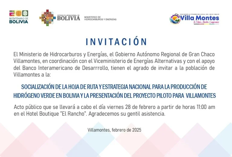 Socialización ESTRATEGIA NACIONAL PARA LA PRODUCCIÓN DE HIDRÓGENO VERDE, en Tarija, el 28-febrero