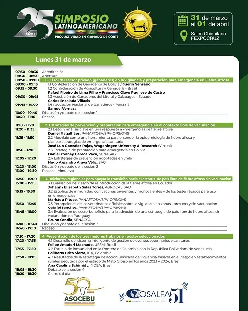 Simposio Latinoamericano PRODUCTIVIDAD EN GANADO DE CORTE, en Santa Cruz, el 31-marzo y 1-abril