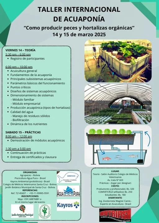 Taller INTERNACIONAL DE ACUAPONÍA, en Santa Cruz, el 14 y 15-marzo