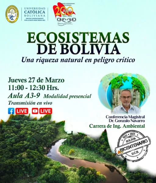 Charla ECOSISTEMAS DE BOLIVIA, virtual, el 27-marzo
