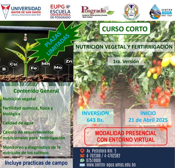 Curso: NUTRICIÓN VEGETAL Y FERTIRRIGACIÓN, en Cochabamba, el 21-abril