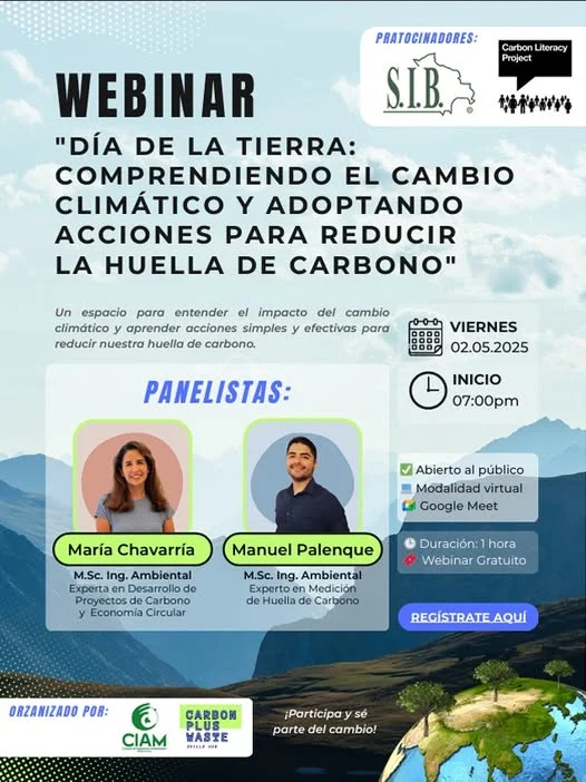 Seminario COMPRENDIENDO EL CAMBIO CLIMÁTICO Y REDUCCIÓN DE LA HUELLA DE CARBONO, virtual, el 2-mayo