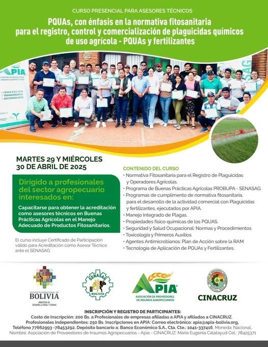 Taller BUENAS PRÁCTICAS AGRÍCOLAS – NORMATIVA FITOSANITARIA, en Santa Cruz, el 29 y 30-abril