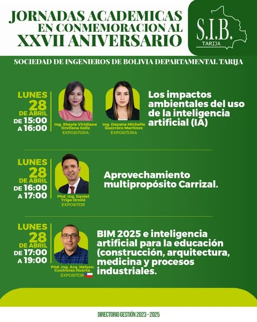 Jornadas Académicas ANIVERSARIO DE LA SOC. DE INGENIEROS DE BOLIVIA DEP. TARIJA, en Tarija, del 28 al 30-abril