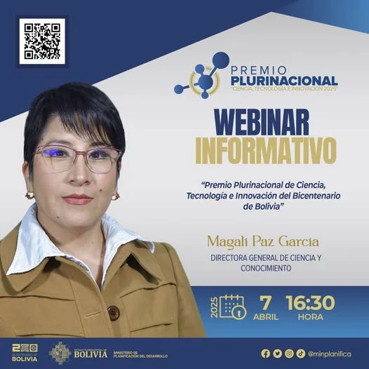 Seminario Informativo PREMIO PLURINACIONAL DE CIENCIA, TECNOLOGÍA E INNOVACIÓN, virtual, el 7-abril