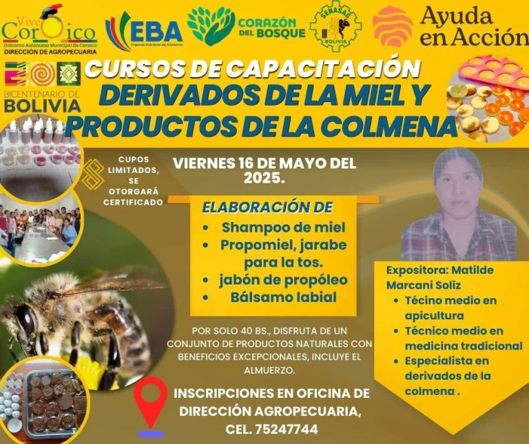 Curso SUBPRODUCTOS DE LA COLMENA, en Coroico – La Paz, el 16-mayo