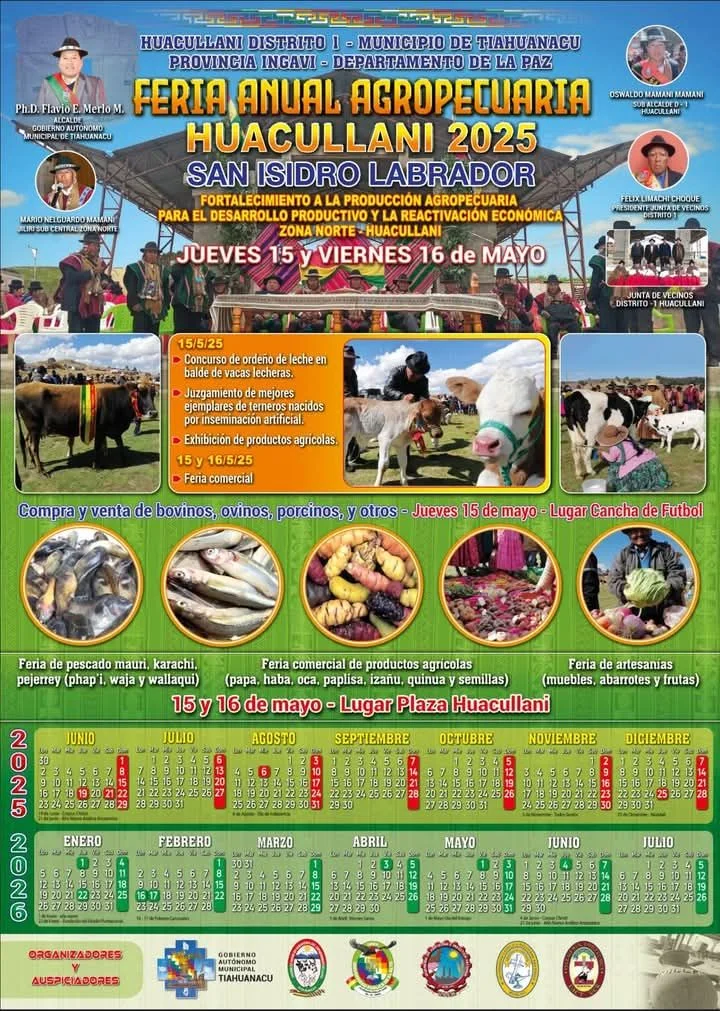 FERIA AGROPECUARIA HUACULLANI, en Tiahuanacu – La Paz, el 15 y 16-mayo