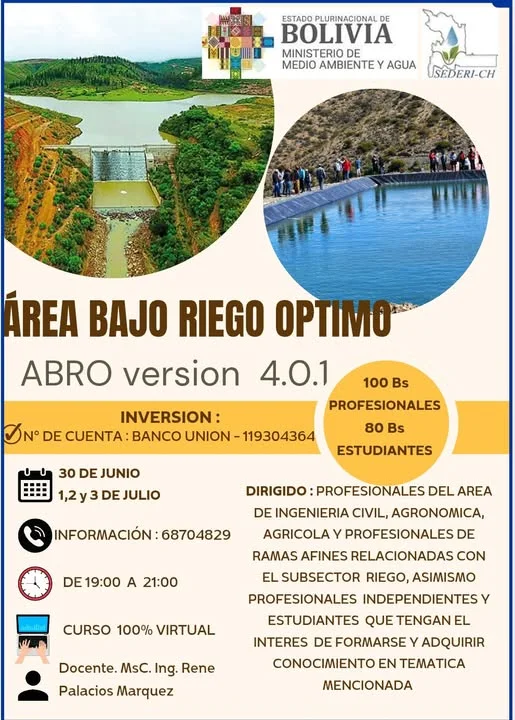 Curso ÁREA BAJO RIEGO OPTIMO ABRO 4.0.1, virtual, inicia el 30-junio